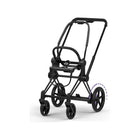 Matte Black CYBEX e-PRIAM Stroller Frame - Front 3/4 View Showing Swivel Wheel Function | Bambi Baby