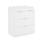 Bianca White Delta Children Forever 4 Drawer Dresser with Changing Top - 3/4 Angle View | Bambi Baby