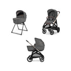 Velvet Gray Inglesina Aptica Bassinet on Stand, Stroller Seat & Pram Configuration - All Views | Bambi Baby