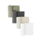 Woodland Organic Cotton Muslin Swaddle Blankets 4-Pack - Sage, Charcoal, Cream & White Fanned Flat Lay | Bambi Baby