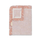 Violet Floral Cotton Muslin Baby Blanket Folded Corner Detail with Ruffle Trim | Bambi Baby