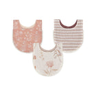 Violet Floral Cotton Muslin Baby Bib Set 3-Pack - Flat Lay | Bambi Baby