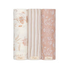 Violet Floral Cotton Muslin Swaddle Blankets Set of 3 - Rolled Standing View | Bambi Baby