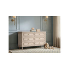 Whitewashed Ash Bellini Provence 6 Drawer Nursery Dresser - Angled View with Gold Knobs | Bambi Baby