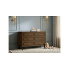 Deep Brown Ash Bellini Provence 6 Drawer Nursery Dresser - Angled View with Gold Knobs | Bambi Baby