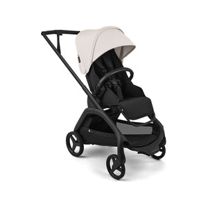 Misty White & Black Bugaboo Dragonfly Plus City Stroller - 3/4 Rear View | Bambi Baby