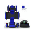 Ocean Blue Mifold Hifold Highback Booster Seat open beside folded travel size with color swatch - Side by Side View | Bambi Baby