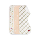 Sage Plaid Cotton Burp Cloth with Strawberry Embroidery Detail, Flat Lay | Bambi Baby