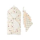 Cream Cotton Terry Hooded Baby Towel with Fruit & Veggie Print & Coordinating Washcloth Set - Full Set View | Bambi Baby
