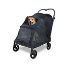 Graphite Black WonderFold Hudson Medium Pet Stroller with corgi peeking out open top - Front Angle | Bambi Baby