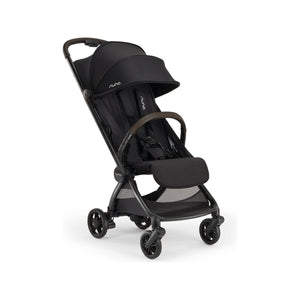 Caviar Black Nuna VIAA cabn Lightweight Travel Stroller - Front Three-Quarter View | Bambi Baby