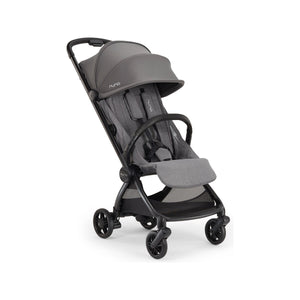 Pewter Grey Nuna VIAA cabn Carry-On Compliant Travel Stroller - Front Three-Quarter View | Bambi Baby