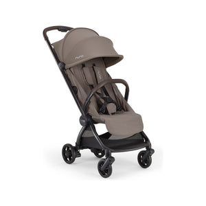 Cedar Taupe Nuna VIAA cabn Lightweight Travel Stroller - Front Three-Quarter View | Bambi Baby