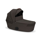 Chocolate Brown CYBEX BALIOS Fold Cot - Side Profile with Canopy Extended | Bambi Baby