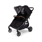 Ash Black Double Stroller with Tan Handles - 3/4 Side View | Bambi Baby