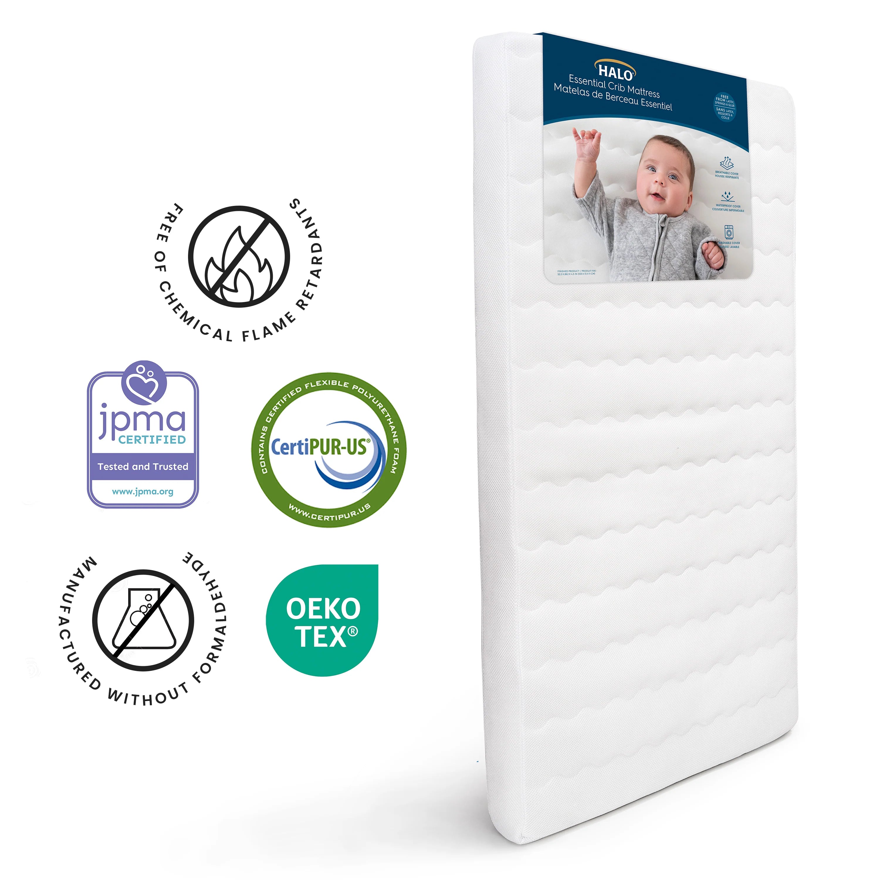 Halo Essential Breathable Crib Mattress - White- Bambi Baby