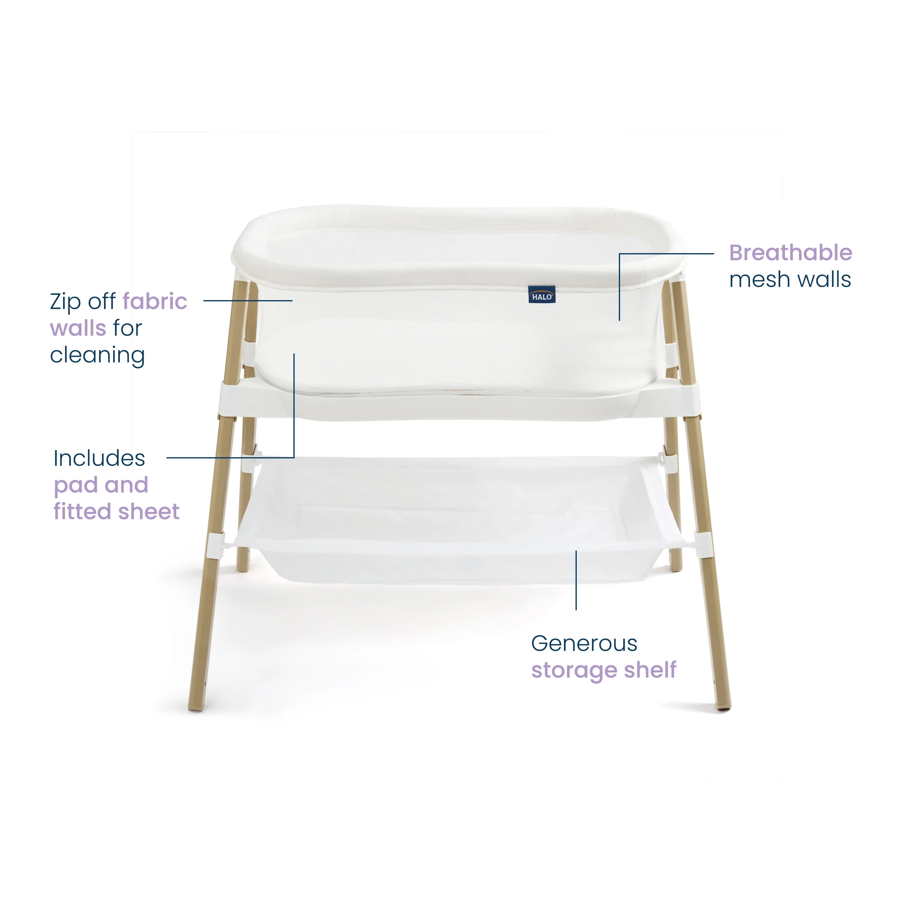 Halo BassiNest Essential Sleeper - Free-Standing- Bambi Baby