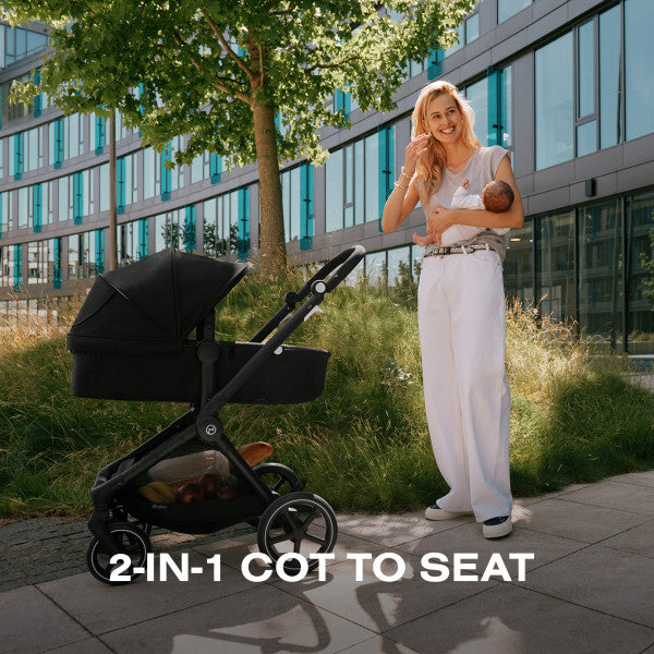 Cochecito CYBEX EOS - Marco negro con asiento Moon Black - Bambi Baby