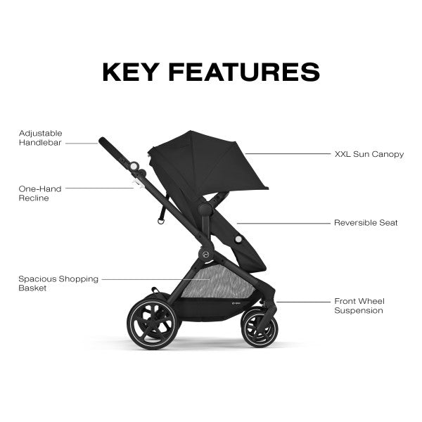 Cochecito CYBEX EOS - Marco negro con asiento Moon Black - Bambi Baby