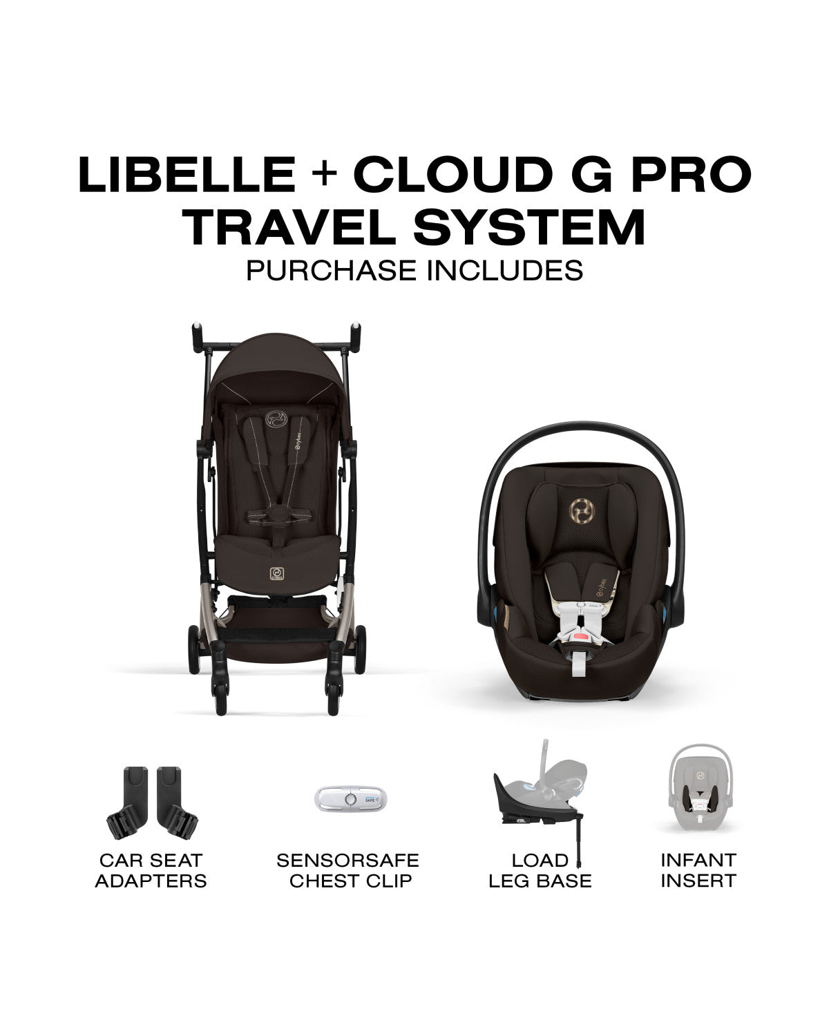 CYBEX LIBELLE Stroller + Cloud G Pro Infant Car Seat Travel System - Chocolate Brown- Bambi Baby