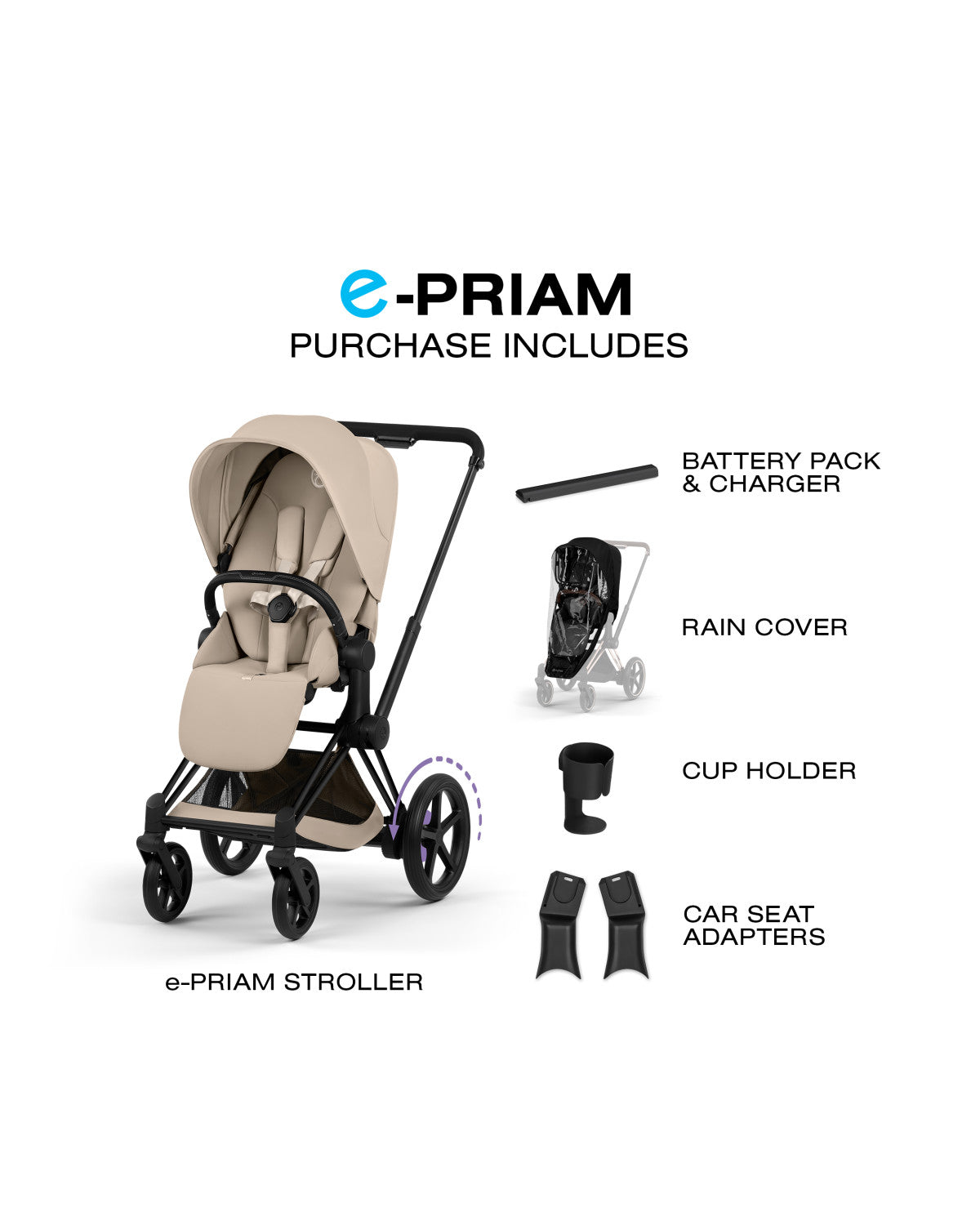 cybex priam trio Cybex e-PRIAM Stroller Cozy Beige Lux Seat (Matte Black Frame)