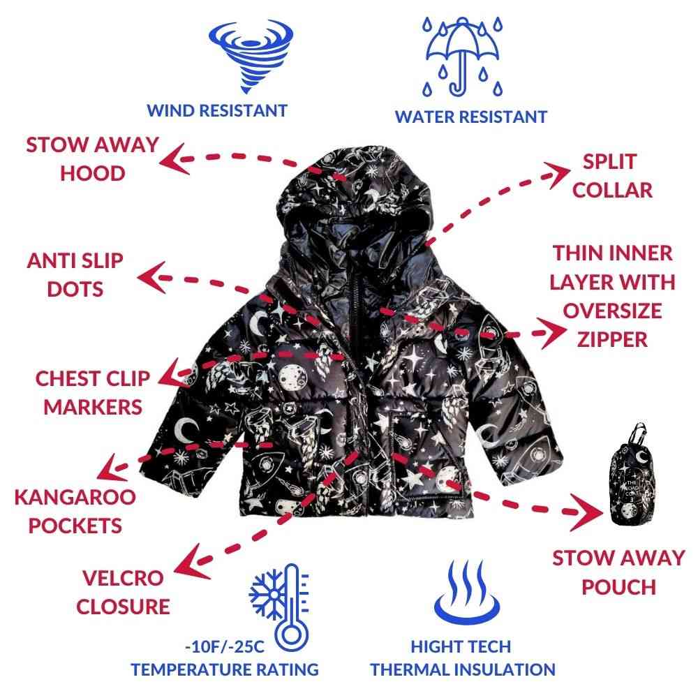 Onekid Car Seat Coat | The Road Coat Vegan - Rocketship Print- Bambi Baby