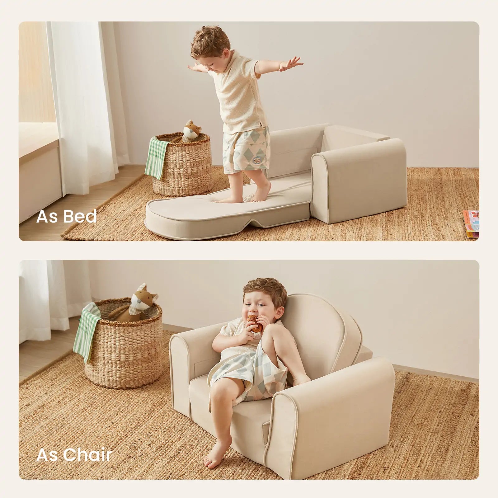 Tiny Land® GentleSnug Kid Chair - Beige White- Bambi Baby