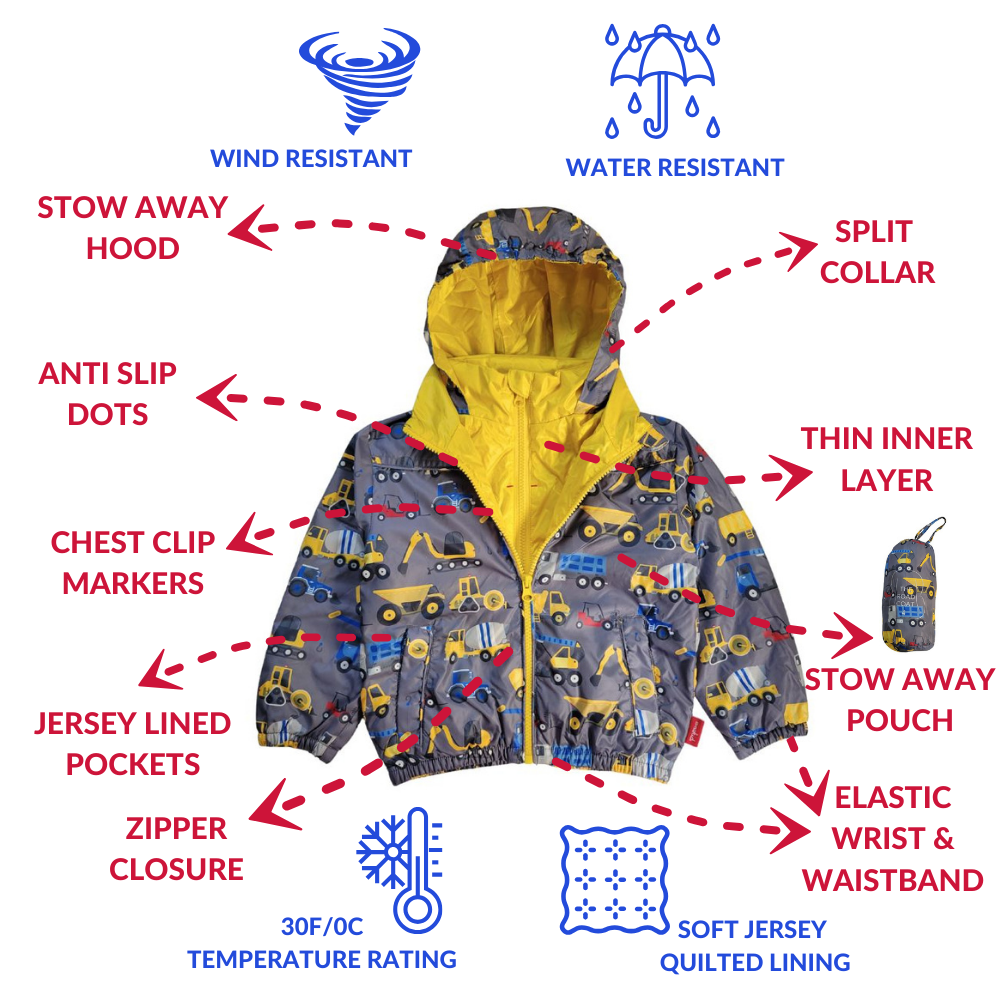 Onekid Car Seat Coat | The Road Coat Transition - Construction Print- Bambi Baby