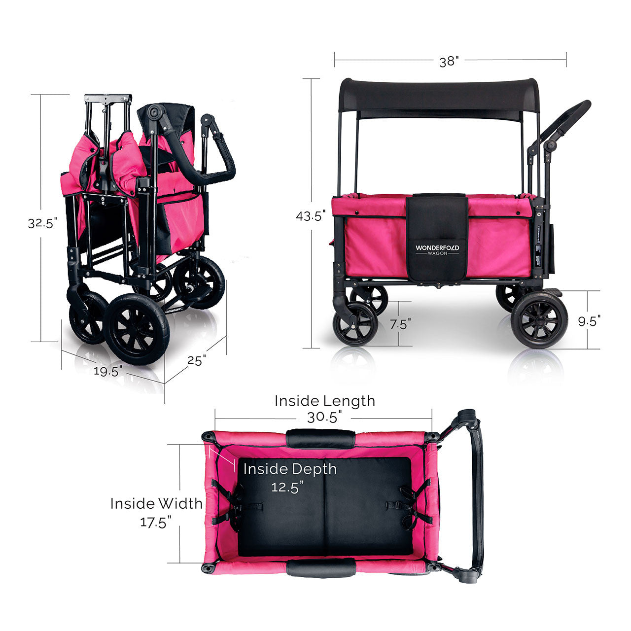 Wonderfold W1 OG Double Stroller Wagon in Fuchsia Pink- Bambi Baby