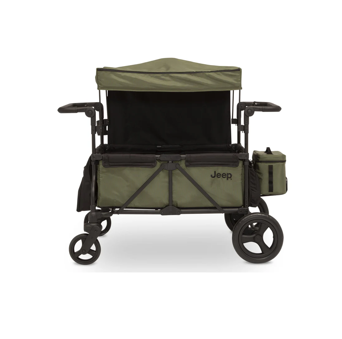 Jeep Deluxe Wrangler Wagon Stroller - Black With Olive Green (2182)- Bambi Baby
