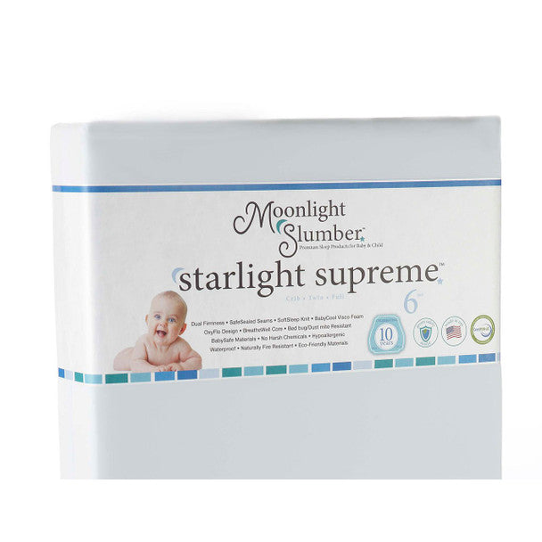Moonlight Slumber Supreme All Foam BabyCool Visco-OxyFlo Design & Breathewell Core Starlight 6" Crib Mattress- Bambi Baby