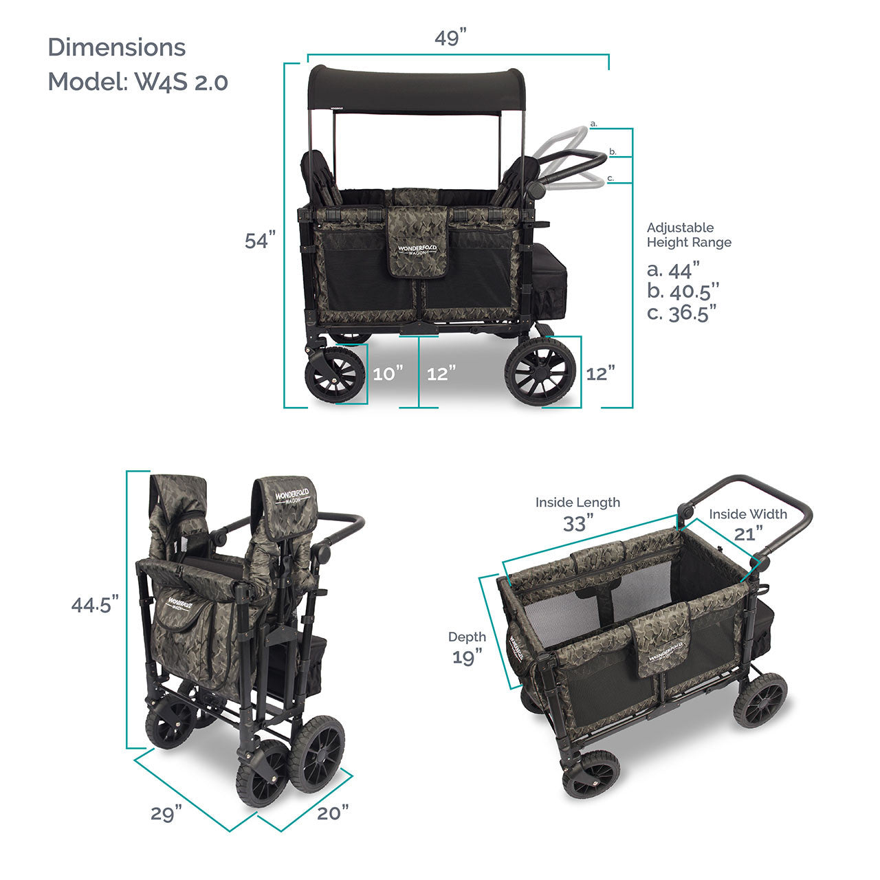 Cochecito Wonderfold W4 LUXE Quad en camuflaje verde sombra- Bambi Baby