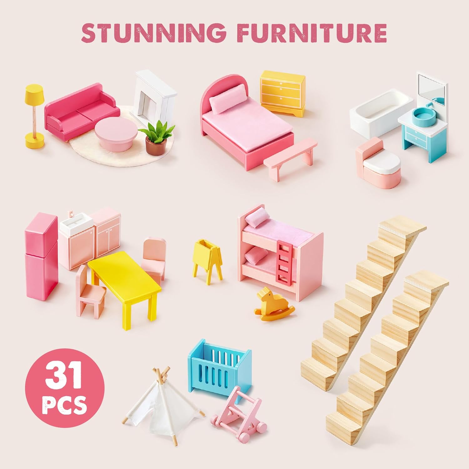 Tiny Land® Sweetwood Love Dollhouse without Dolls- Bambi Baby