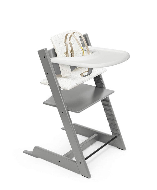 Stokke Tripp Trapp High Chair Complete (incl. Chair and matching babyset, Cushion and Tray) in Storm Grey w Sweetheart- Bambi Baby