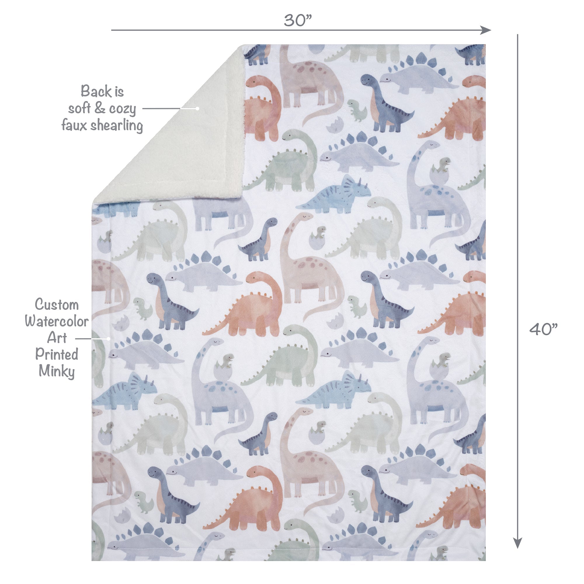 Lambs & Ivy Dino-Might Dinosaur Baby Blanket- Bambi Baby