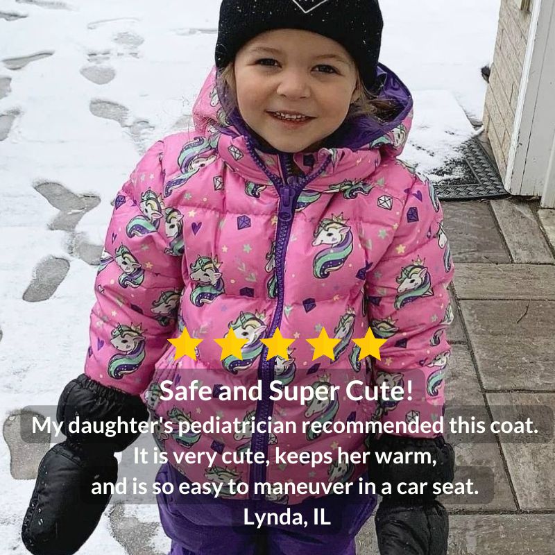 Onekid Car Seat Coat | The Road Coat Down - Unicorn Print- Bambi Baby