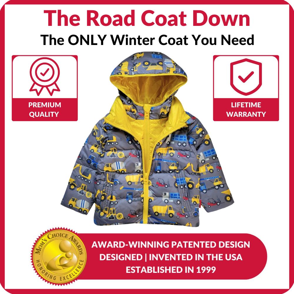Onekid Car Seat Coat | The Road Coat Down - Construction Print- Bambi Baby