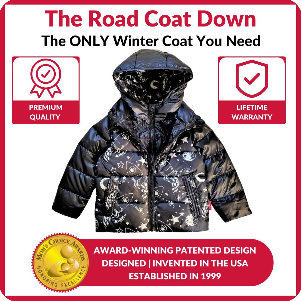 Onekid Car Seat Coat | The Road Coat Down - Rocketship Print- Bambi Baby