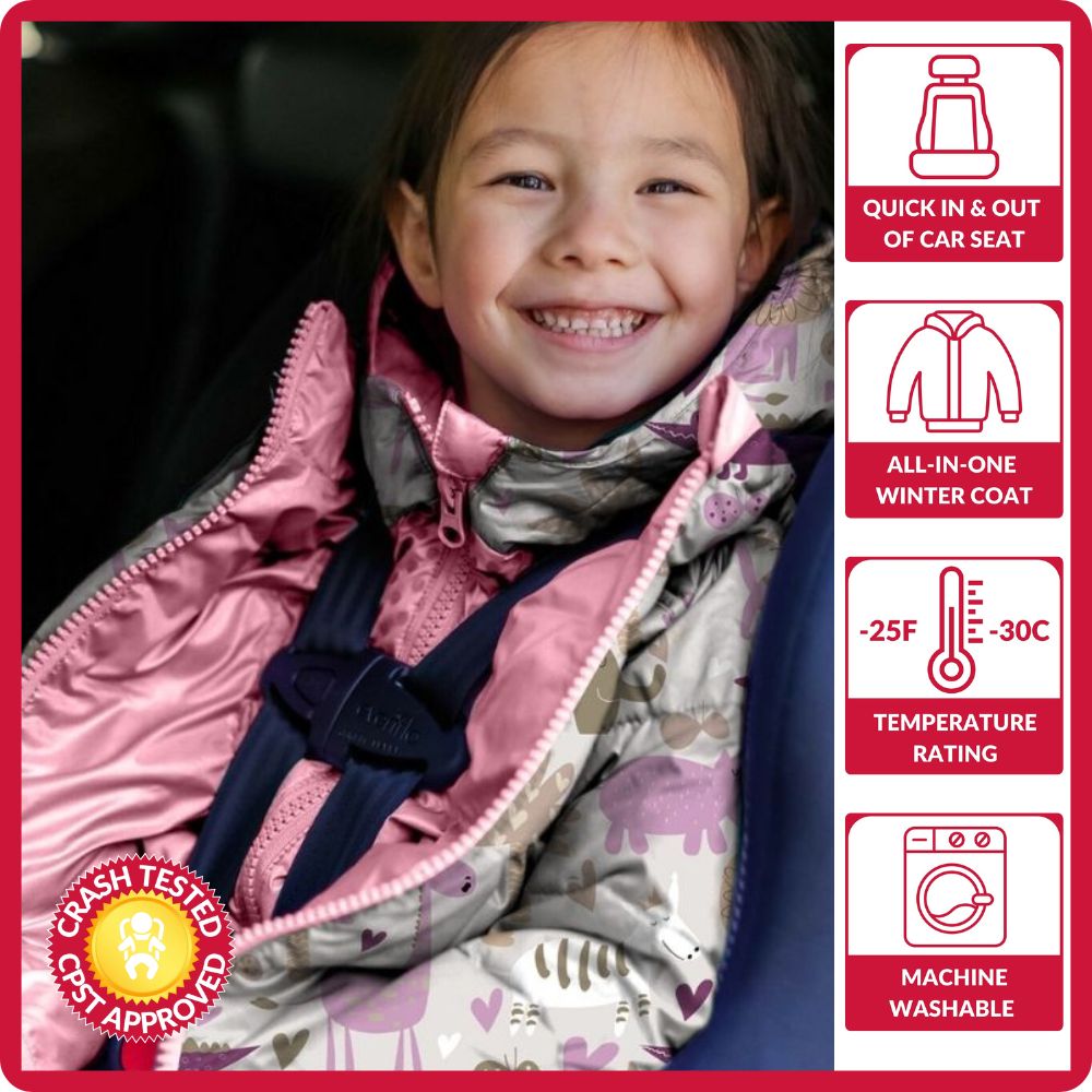 Onekid Car Seat Coat | The Road Coat Down - Safari Print- Bambi Baby