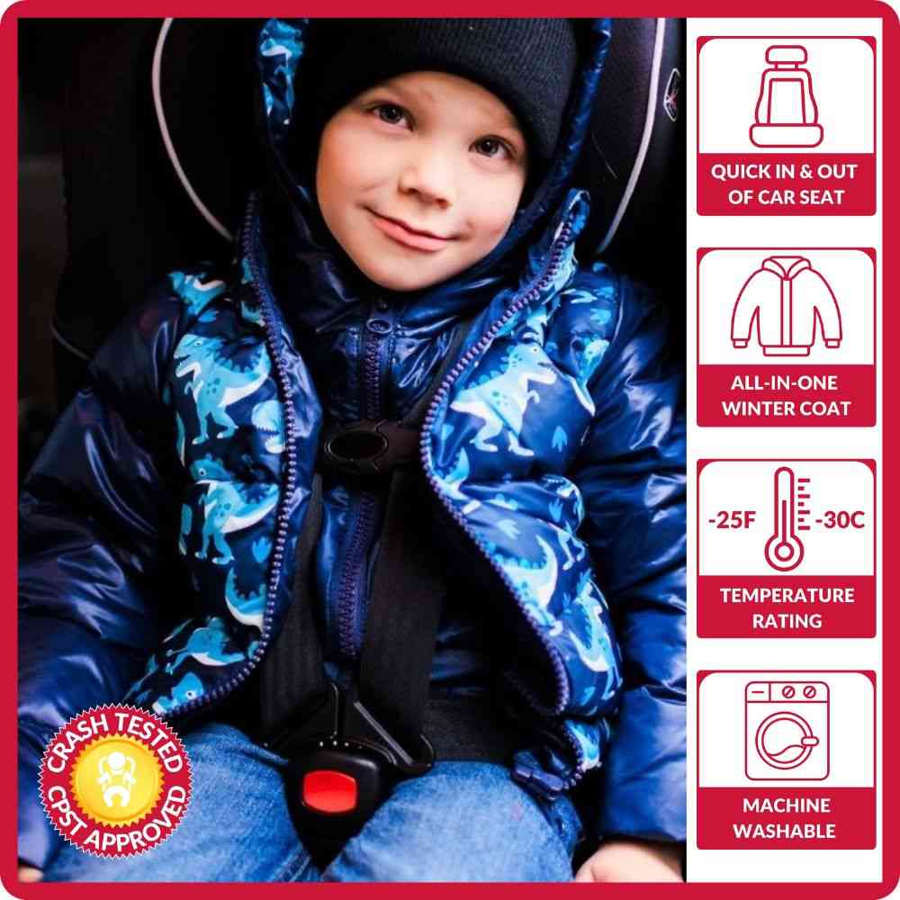Onekid Car Seat Coat | The Road Coat Down - Navy Raptor Print- Bambi Baby
