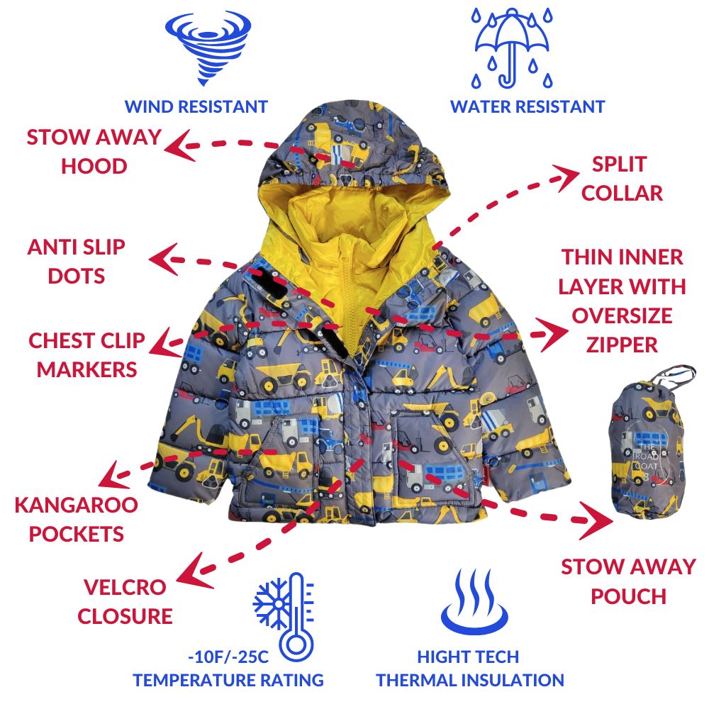 Onekid Car Seat Coat | The Road Coat Vegan - Construction Print- Bambi Baby