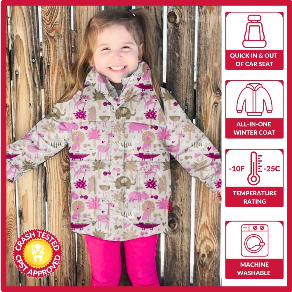 Onekid Car Seat Coat | The Road Coat Vegan - Safari Print- Bambi Baby