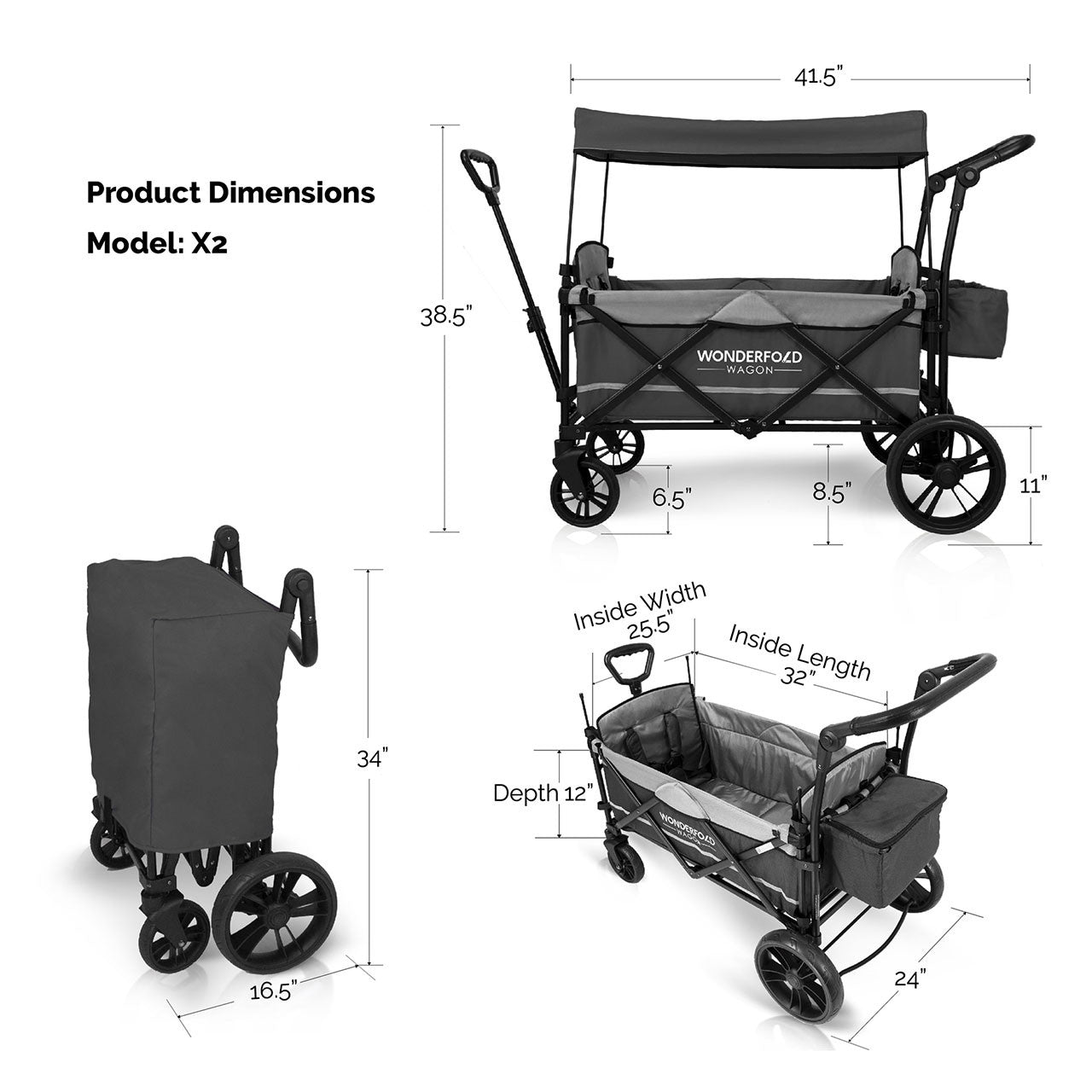 Wonderfold X2 Push & Pull Double Stroller Wagon in Stone Gray- Bambi Baby