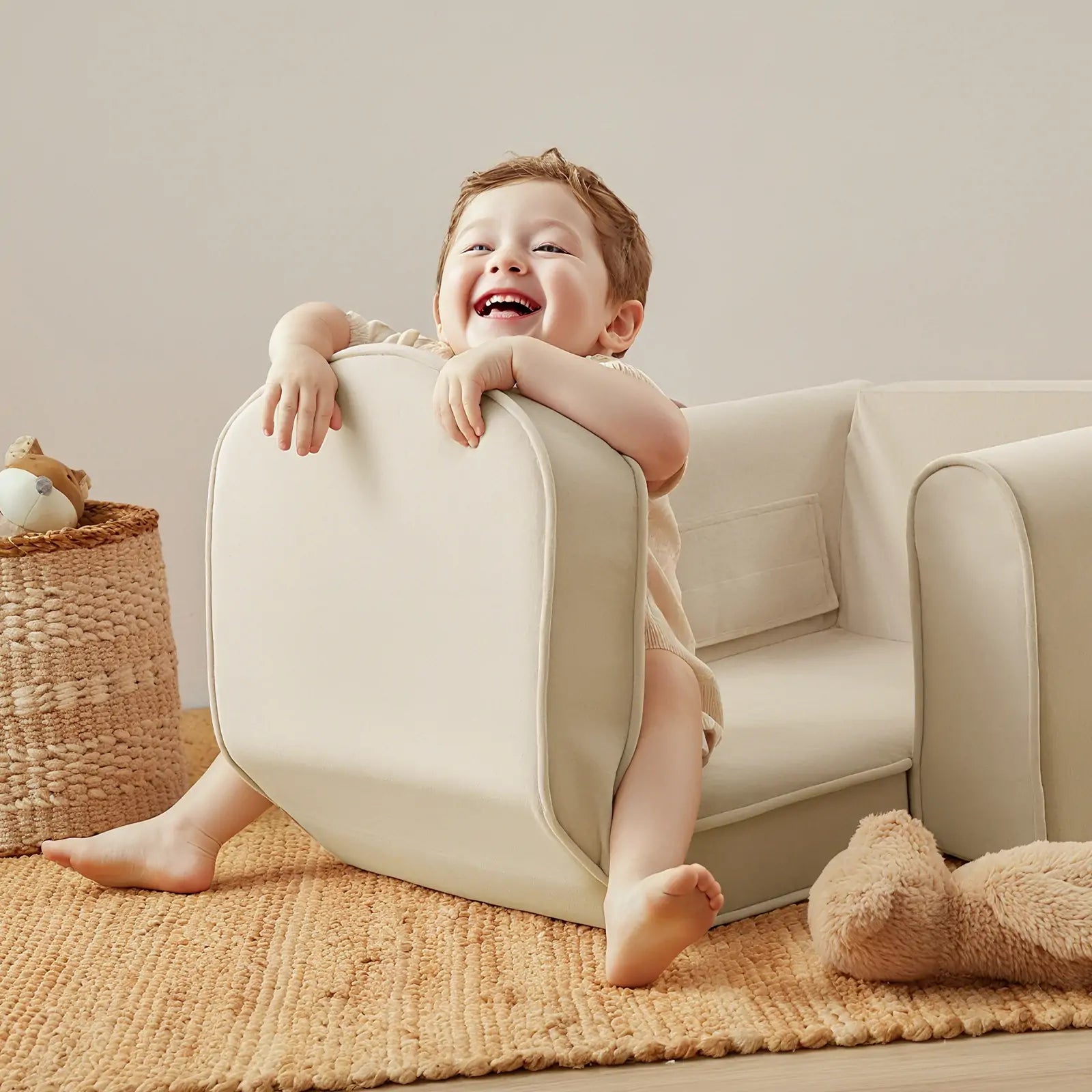 Tiny Land® GentleSnug Kid Chair - Beige White- Bambi Baby