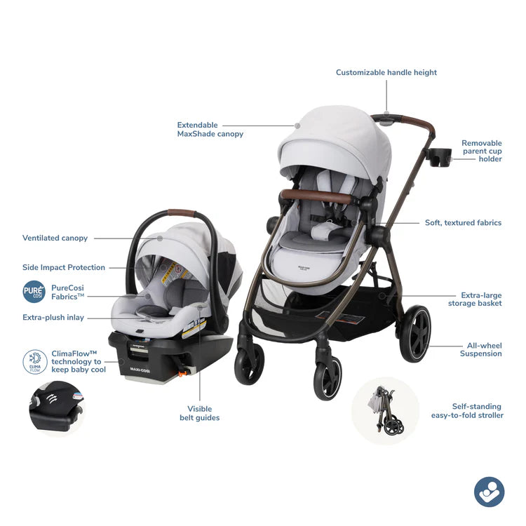 Maxi Cosi Zelia Luxe and Travel System - Arctic Frost- Bambi Baby