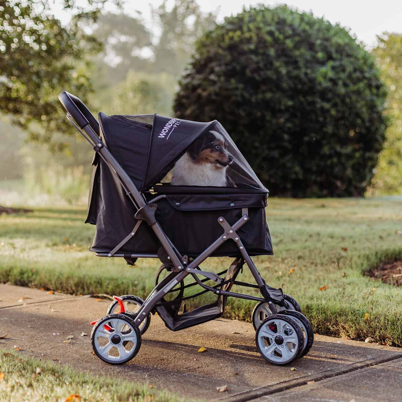 Wonderfold Pet Stroller Zipperless Entry & Reversible Handle in Aqua Blue- Bambi Baby