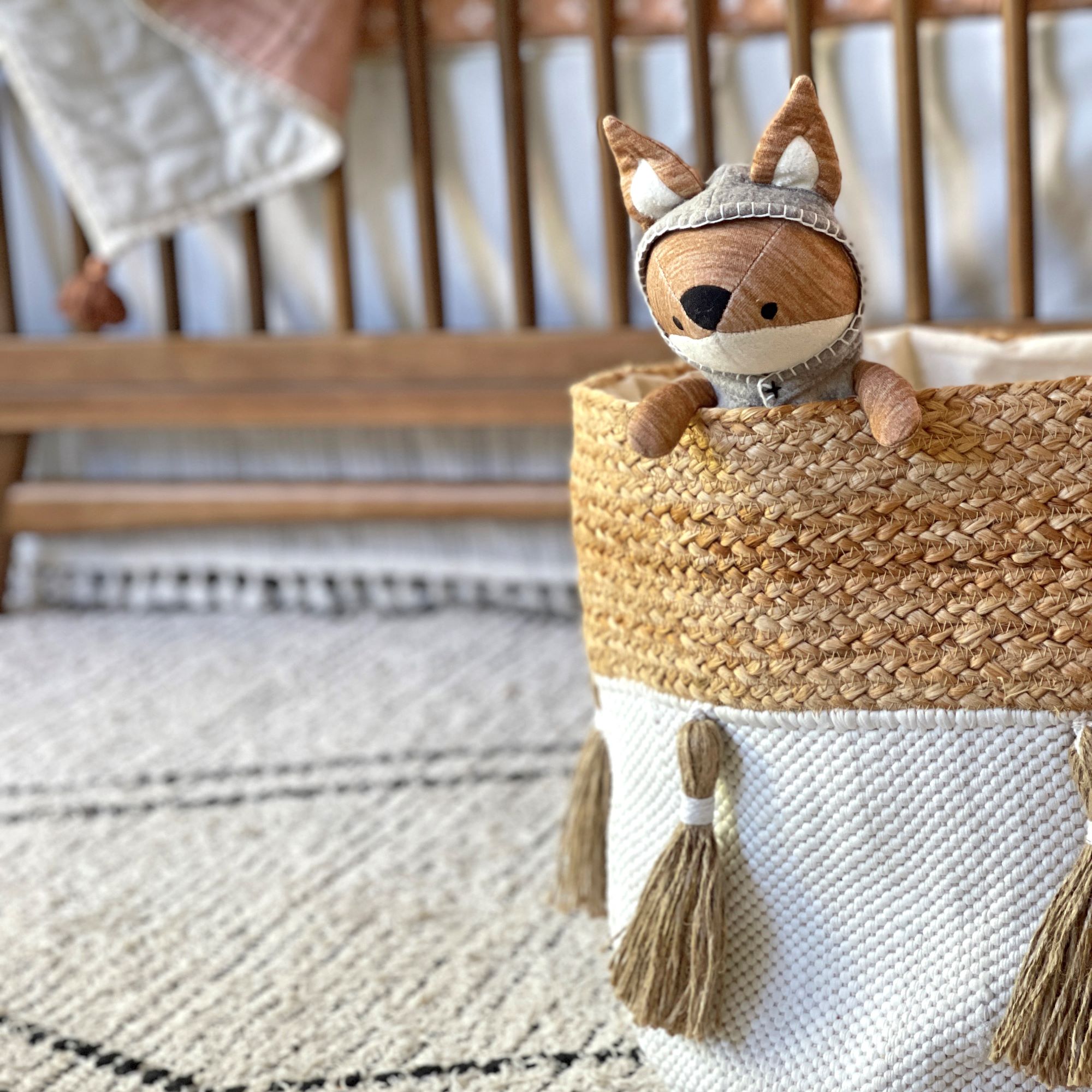 Crane Baby Cotton + Jute Boho Storage Bin- Bambi Baby