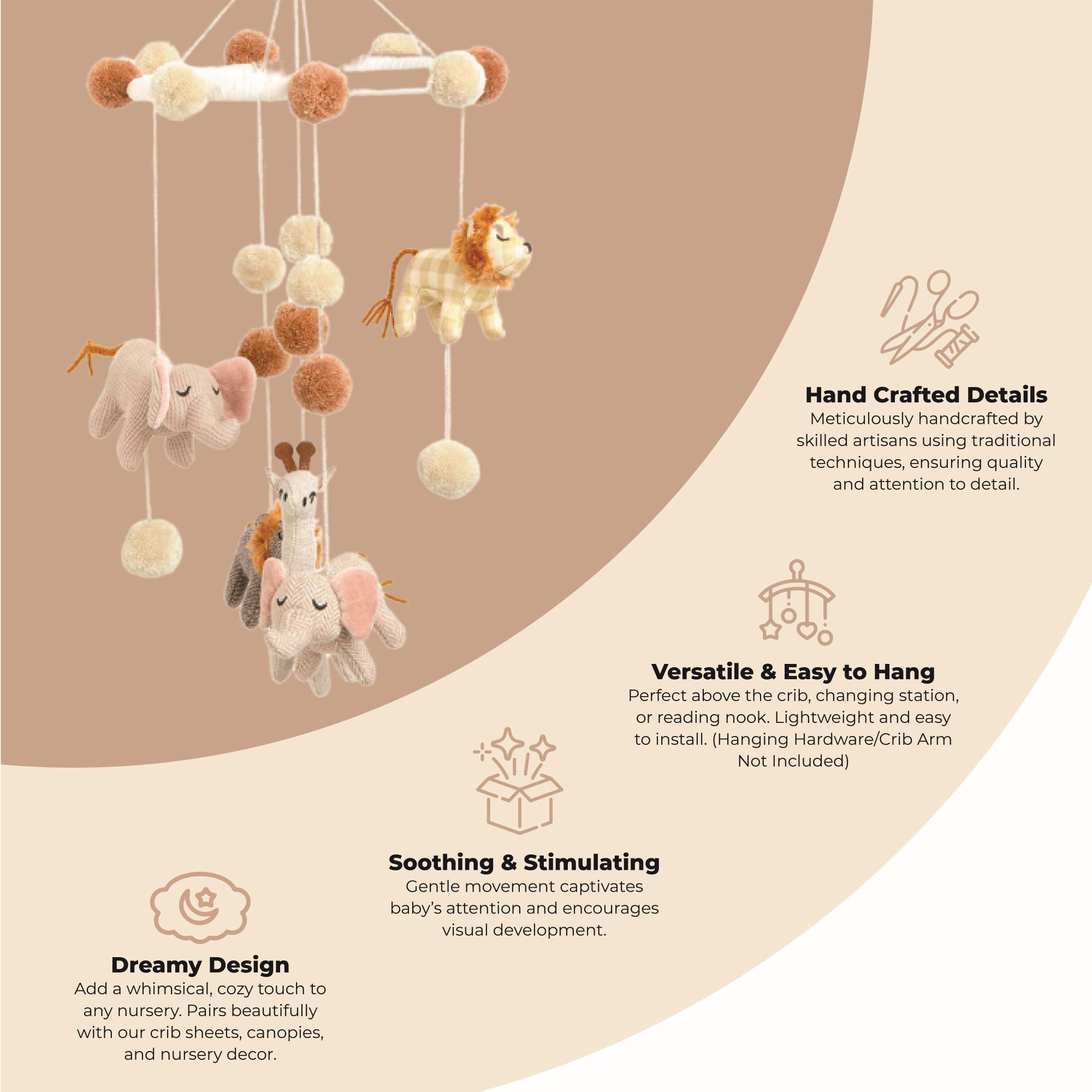 Crane Baby Kendi Safari Animal Nursery Ceiling Hanging Decor - White- Bambi Baby