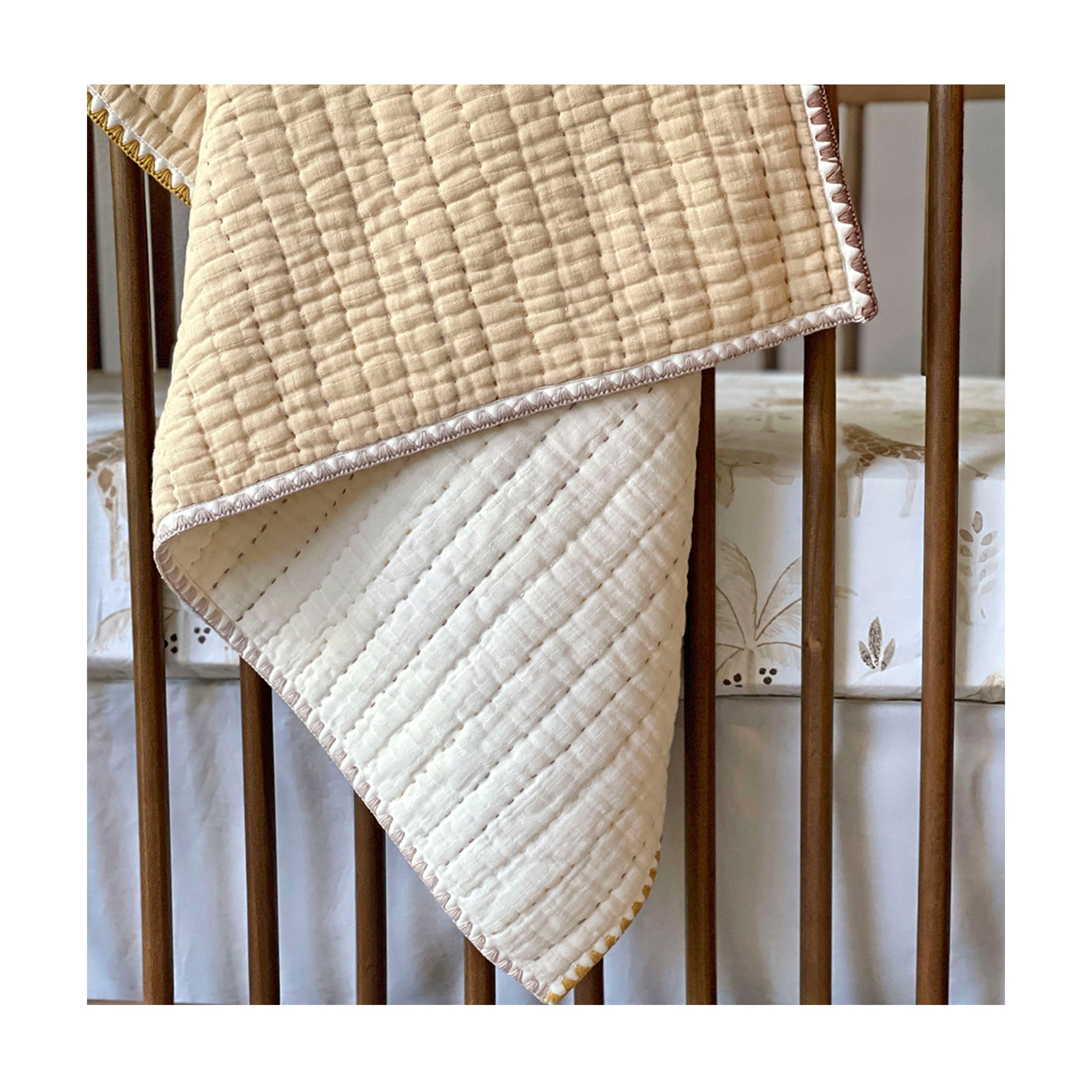 Crane Baby Kendi Beige Baby Quilt - Brown- Bambi Baby