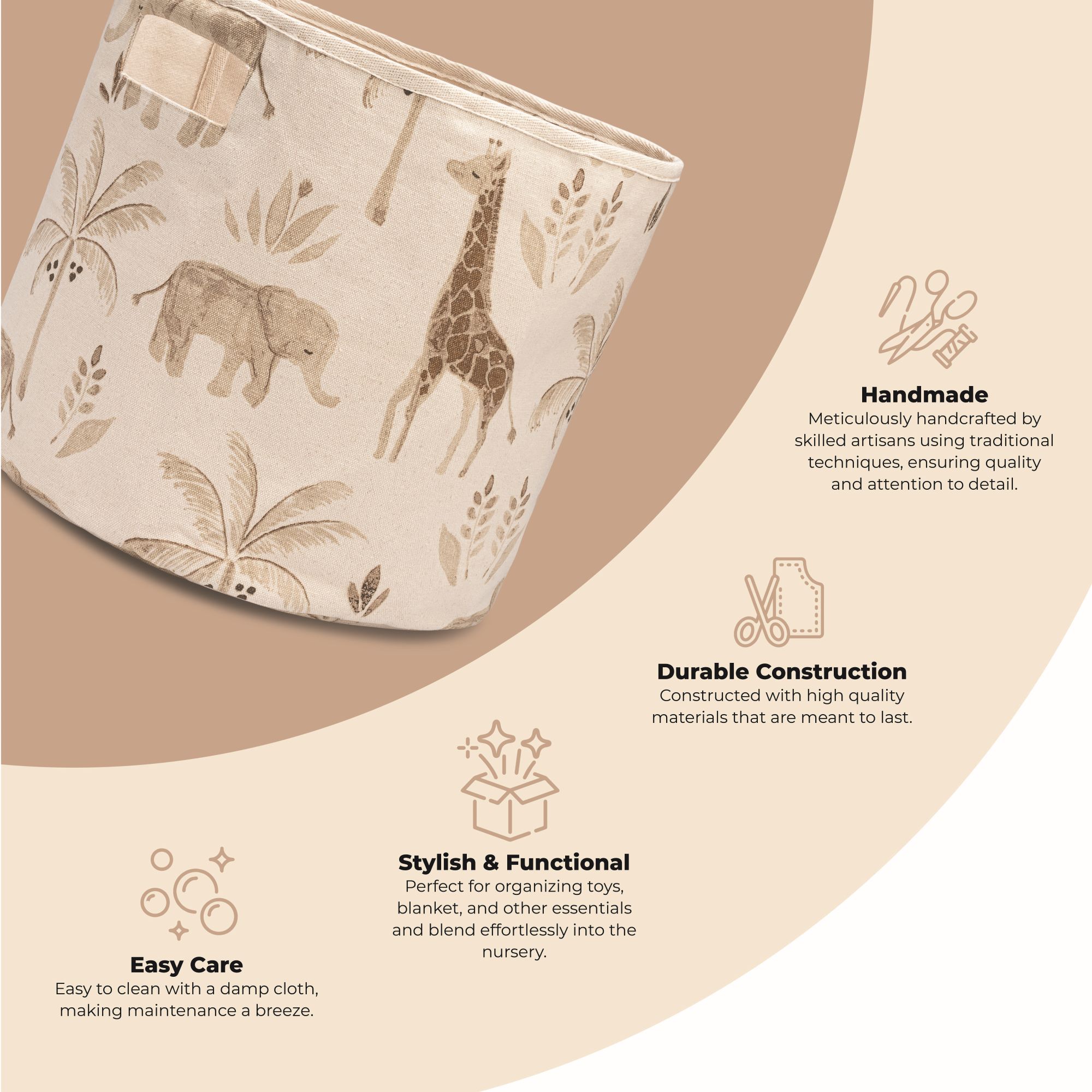 Crane Baby Kendi Safari Animal Storage Bin - Brown- Bambi Baby
